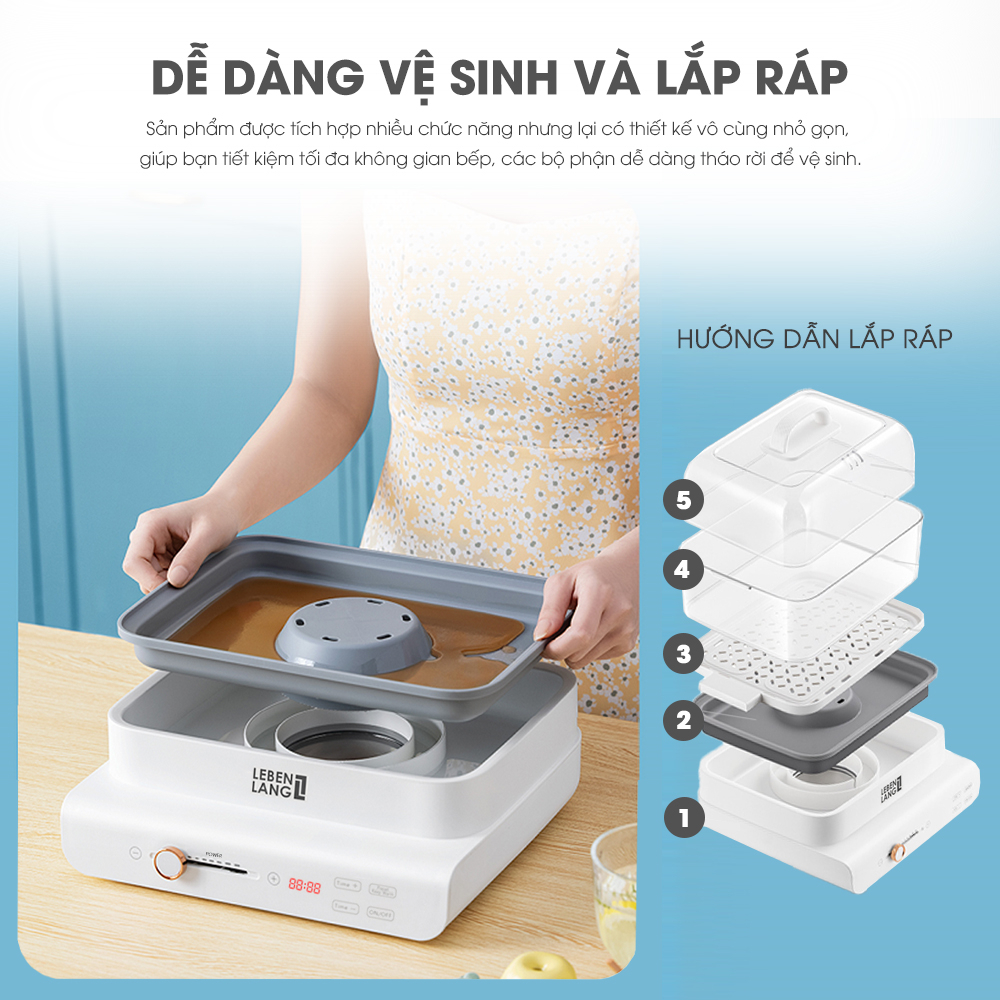 Nồi hấp điện đa năng LEBENLANG LBEL5031 hấp 3 tầng, siêu tiện lợi, dung tích 18L, công suất 900W - hàng chính hãng