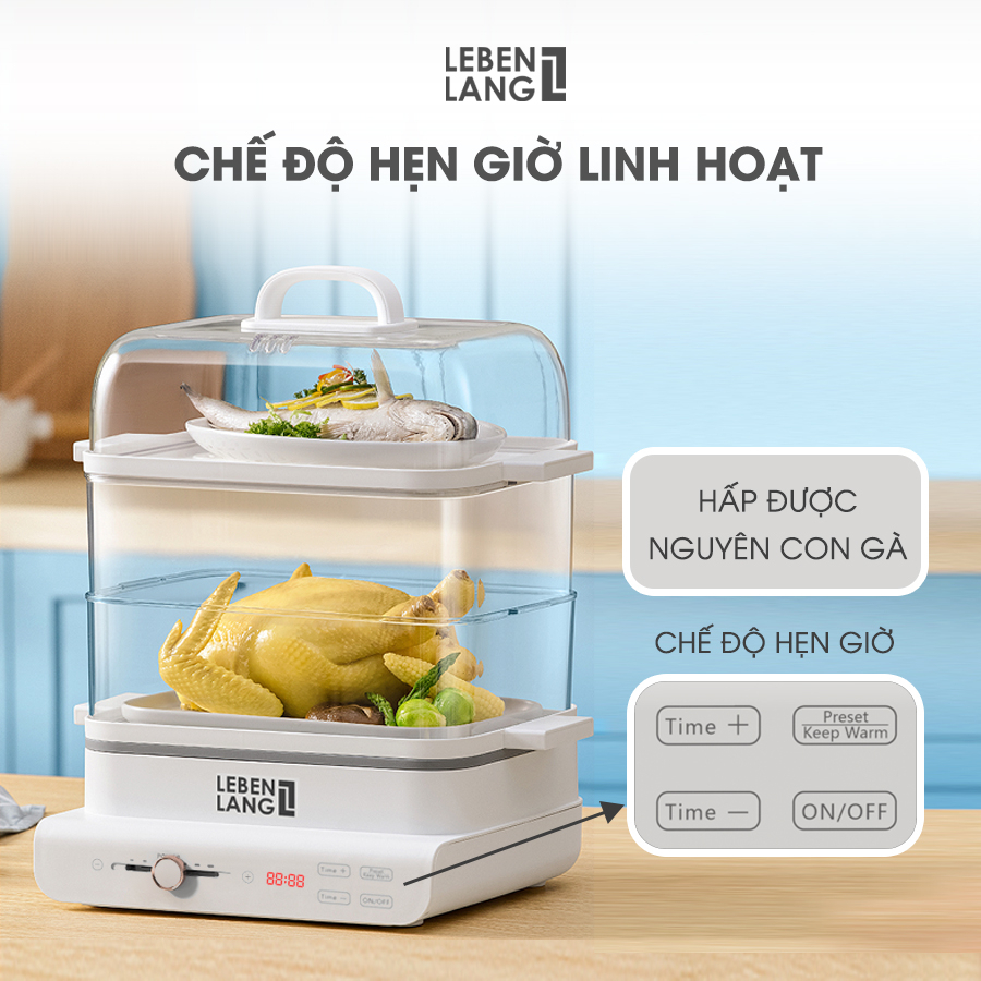 Nồi hấp điện đa năng LEBENLANG LBEL5031 hấp 3 tầng, siêu tiện lợi, dung tích 18L, công suất 900W - hàng chính hãng