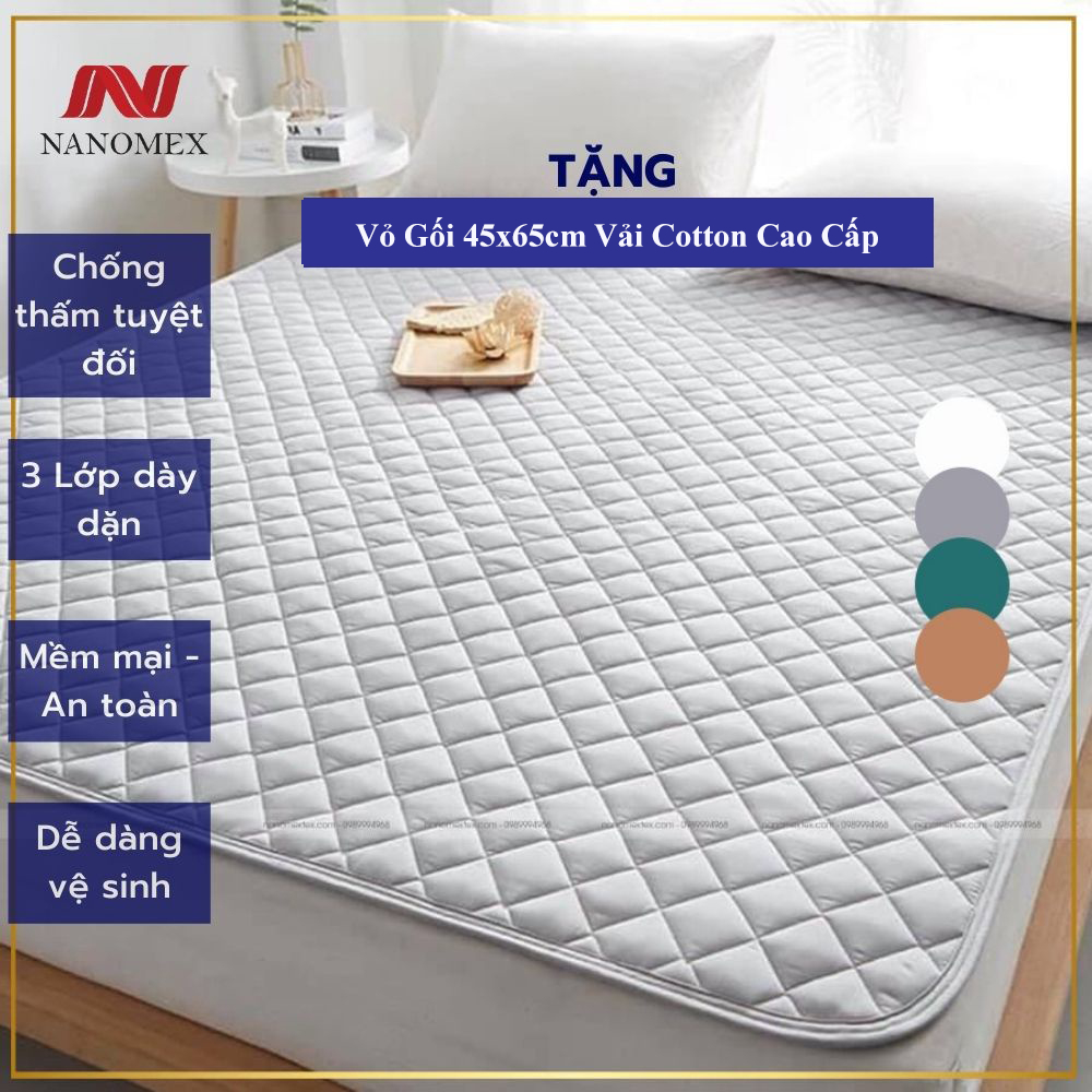 Tấm bảo vệ đệm chống thấm tuyệt đối Nanomex trần bông dày 3 lớp tiêu chuẩn khách sạn 3-5 sao, dùng cho gia đình