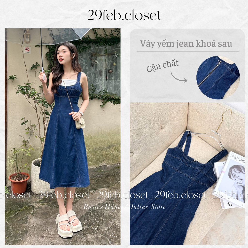 Váy yếm jeans khóa sau dáng xòe nhẹ - 29feb.closet - V71