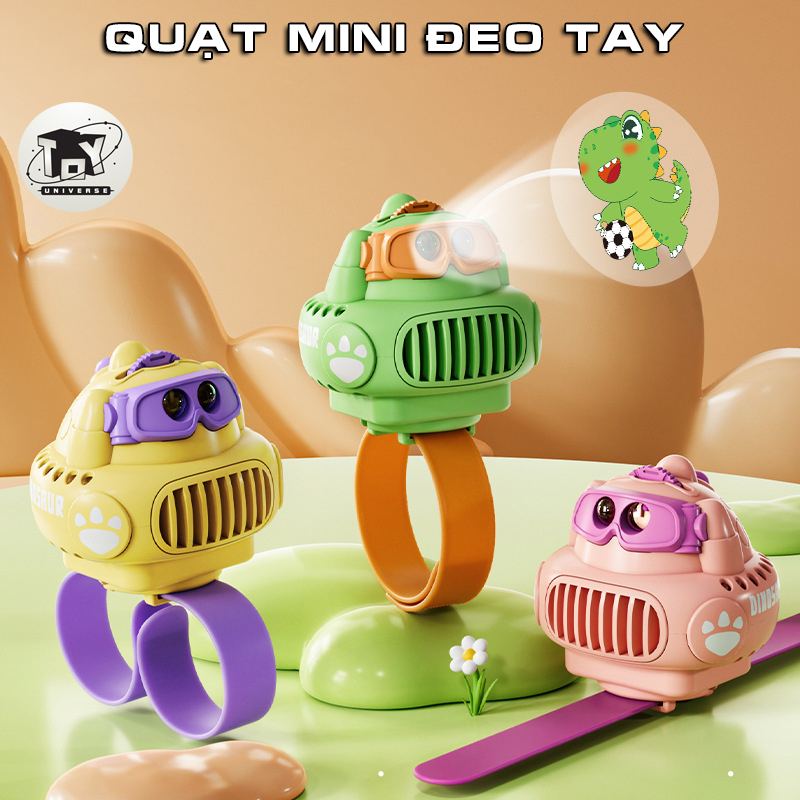 Quạt Đeo Tay Khủng Long Mini Tích Hợp Máy Chiếu,Quạt Đồng Hồ Đeo Tay 3 Chế Độ Gió Làm Mát, Đồ Chơi Thông Minh Cho Bé
