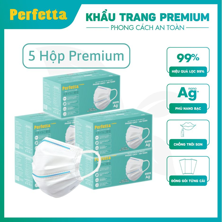 [Premium AG+] Combo 2 Hộp Khẩu Trang Cao Cấp Chuẩn Nhật Perfetta Premium AG+, 2 Thanh Nẹp Thông Thoáng (40 cái/hộp)