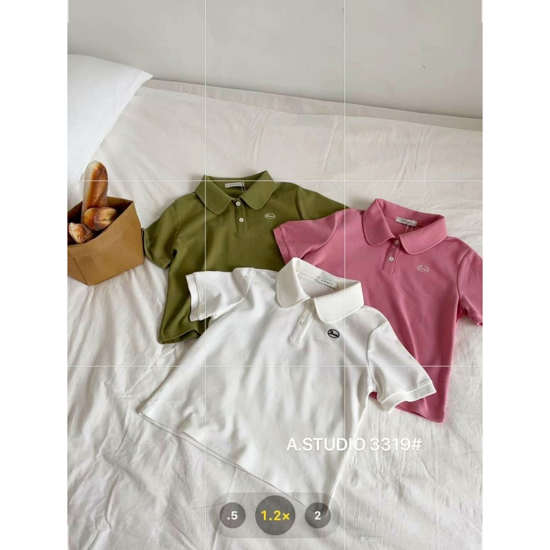 Áo polo dáng ngắn thêu logo 6 màu - mã 3319