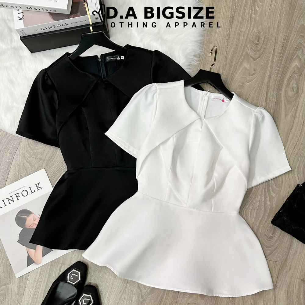 DA BIGSIZE - Áo Nữ Bigsize , Áo Peplum Nữ Cổ Tròn Tay Ngắn Chất Phi Hàn 2 Lớp Che Khuyết Điểm Cho Người Mập 50-90kg