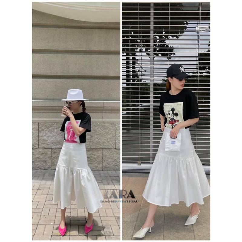 Chân váy midi thô lụa duyên dáng