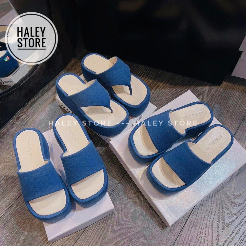 Dép bánh mì quai ngang xỏ ngón jean HALEY STORE 7cm đi chơi đi học kỉ yếu đi làm rẻ bền đẹp thời trang nữ