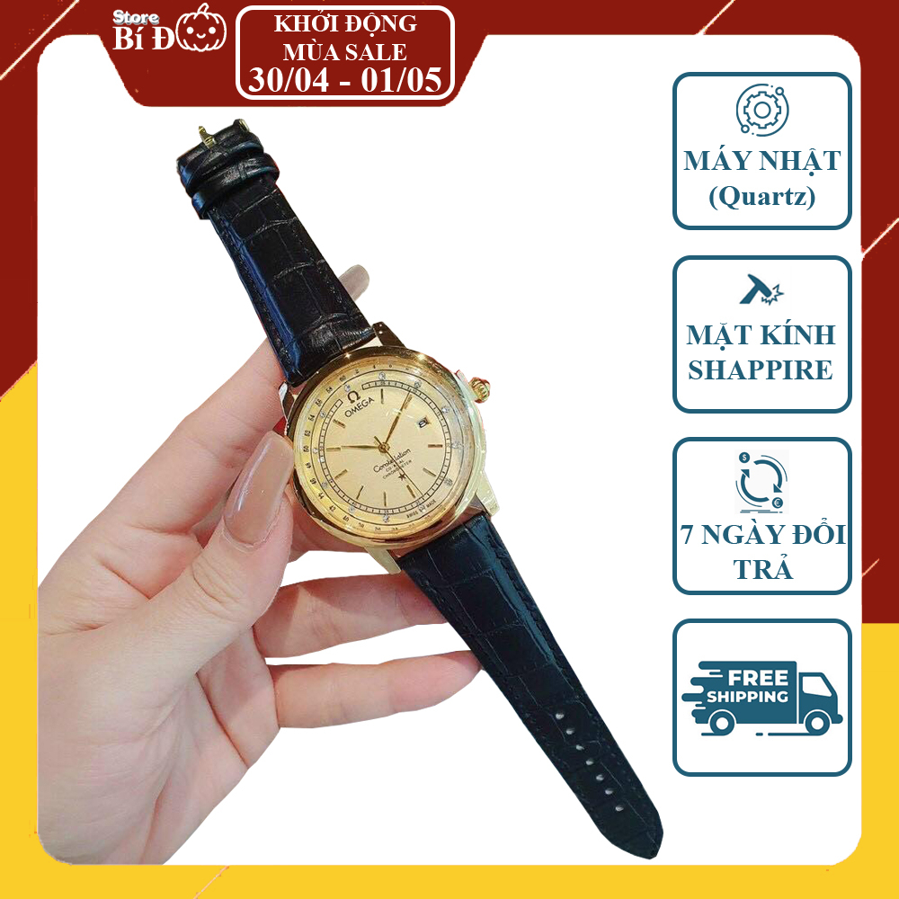 Đồng hồ nam OMEGA máy nhật, kính shaphire, chống nước, size 42mm, dây da CAO CẤP