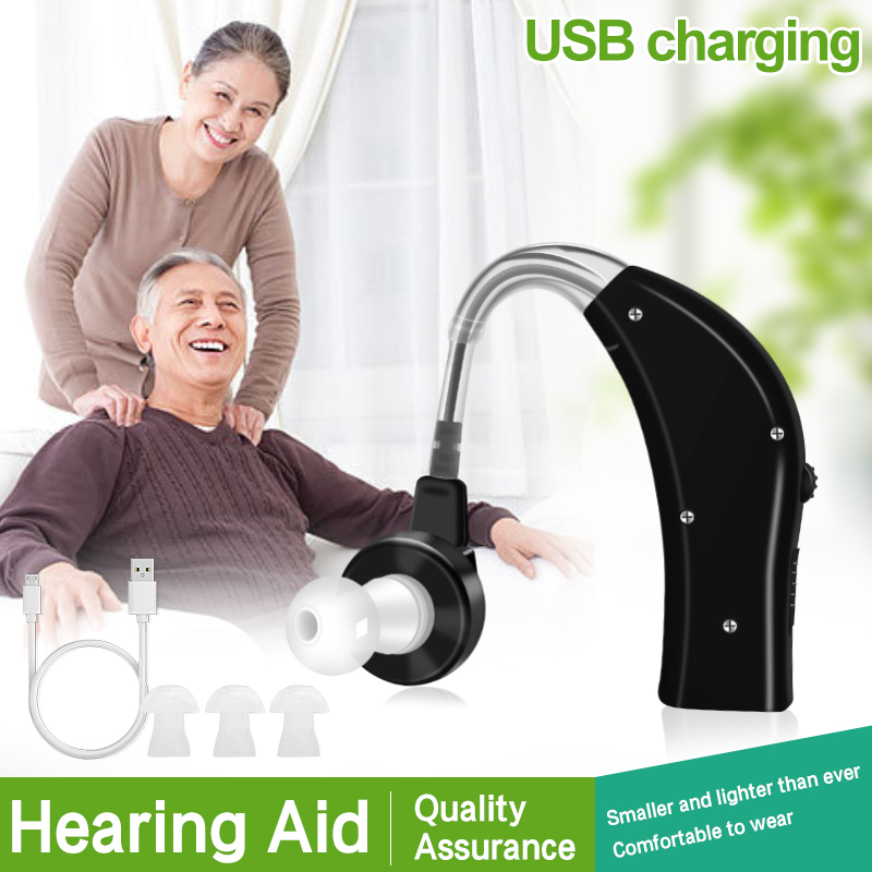 Máy trợ thính đeo vành tai, tai nghe trợ thính không dây cho người già mã hóa âm thanh lọc tiếng ồn, Sạc USB