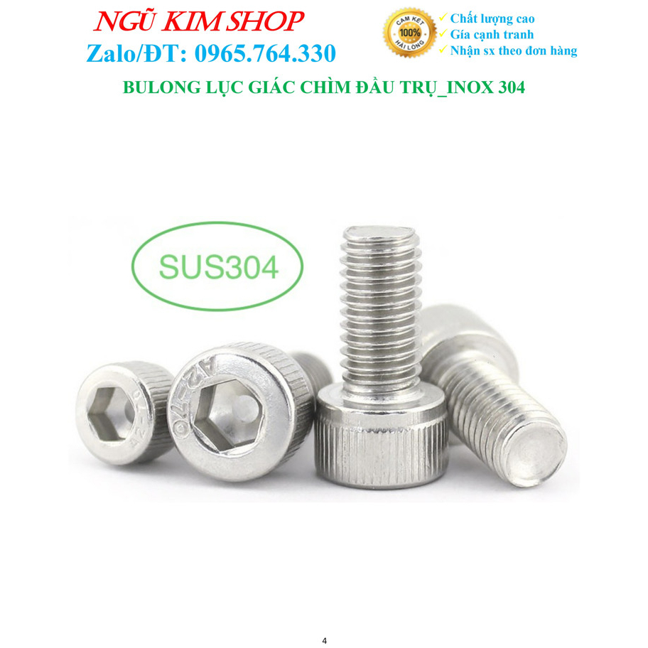 BULONG LỤC GIÁC CHÌM ĐẦU TRỤ M8 _ INOX304