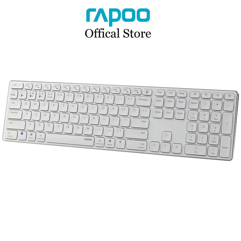 Bàn phím không dây Rapoo E9550G full size đa kết nối (Bluetooth 5.0, 3.0, USB 2.4Hz), pin sạc, hỗ trợ hotkeys