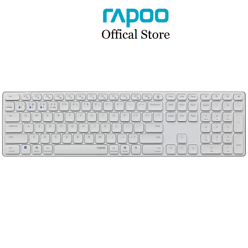 Bàn phím không dây Rapoo E9550G full size đa kết nối (Bluetooth 5.0, 3.0, USB 2.4Hz), pin sạc, hỗ trợ hotkeys