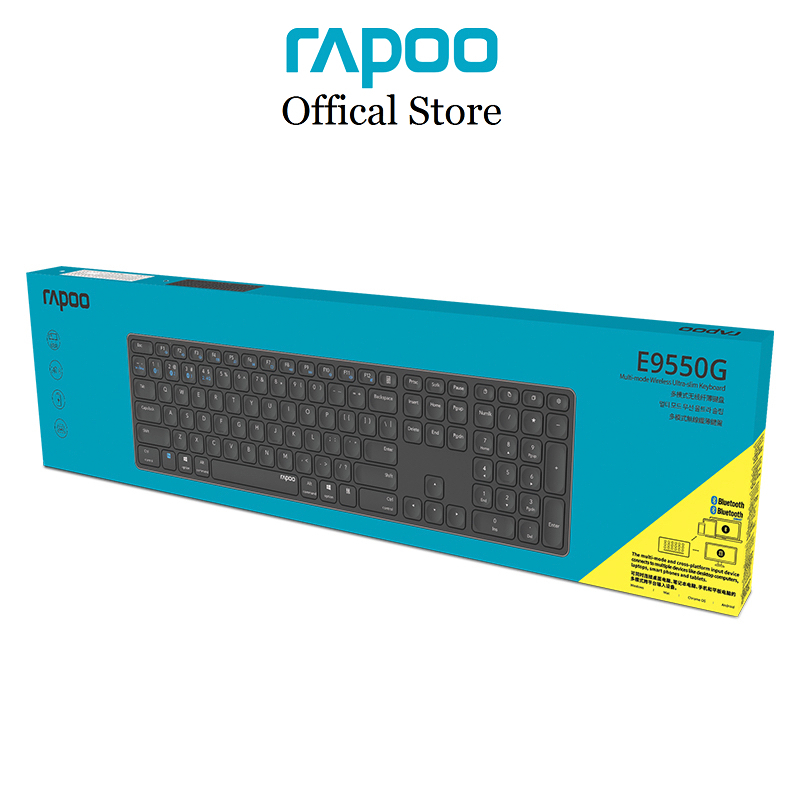 Bàn phím không dây Rapoo E9550G full size đa kết nối (Bluetooth 5.0, 3.0, USB 2.4Hz), pin sạc, hỗ trợ hotkeys