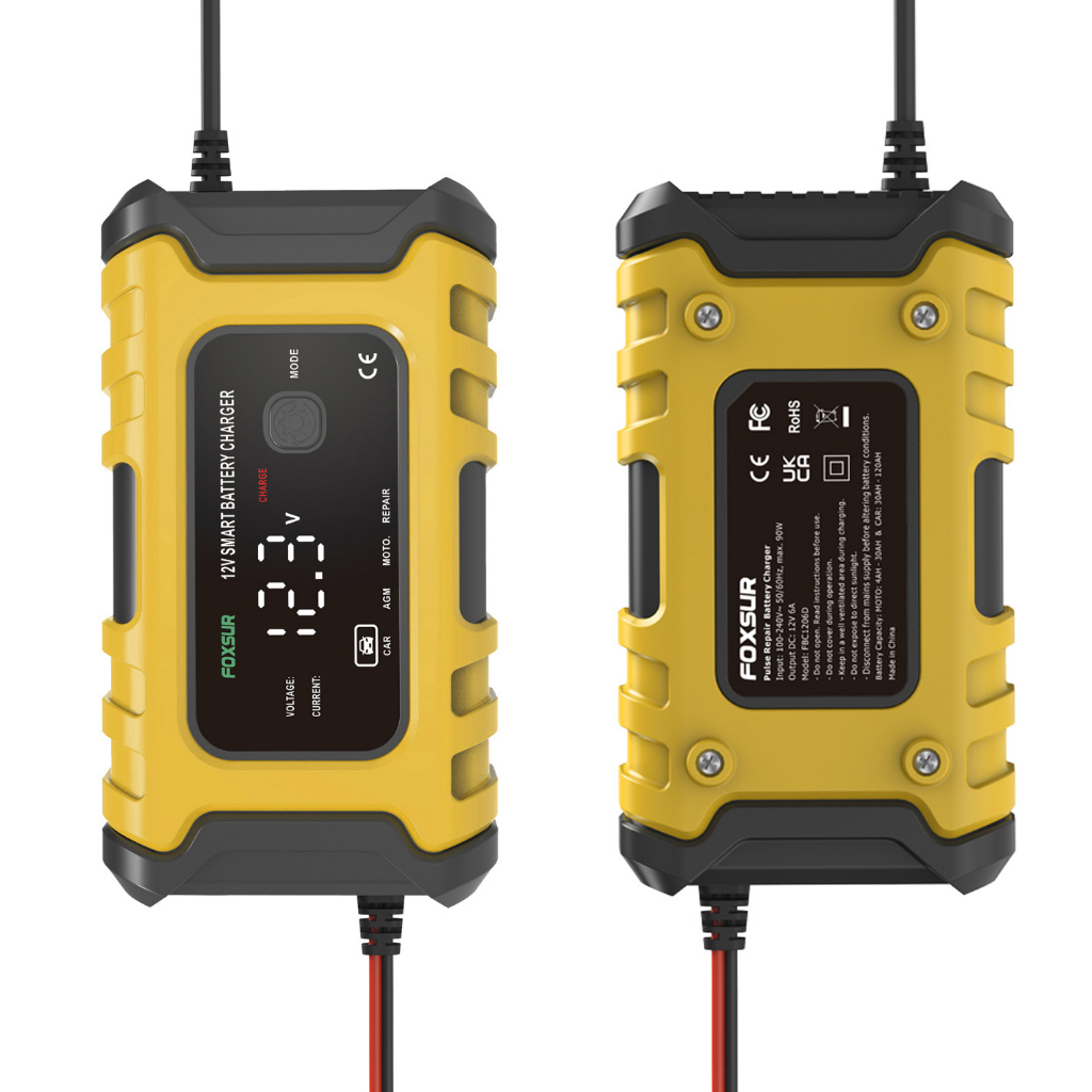 Bộ sạc ắc quy thông minh FOXSUR 12V 6A FBC1206D 4AH - 120AH khử sunfat và tự động ngắt khi đầy