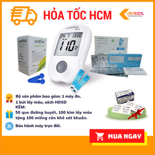 Máy đo đường huyết VivaChek Eco kèm 100 kim lấy máu và 50 que thử đường huyết