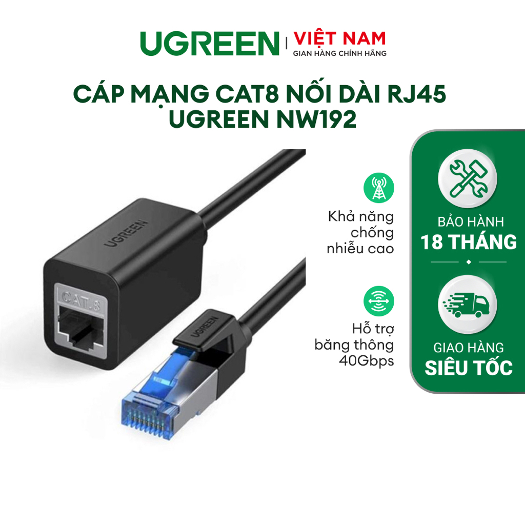 Cáp mạng Cat8 nối dài RJ45 UGREEN NW192 | Hỗ trợ băng thông 40Gbps | Khả năng chống nhiễu cao | Bảo Hành 18 Tháng 1 Đổi1