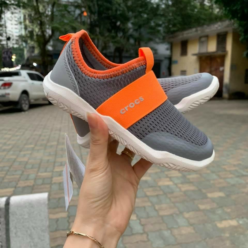 GIÀY VẢI THUN LƯỚI  TRẺ EM CROSS EASY ON  NHẸ, THOÁNG MÀU GHI CAM