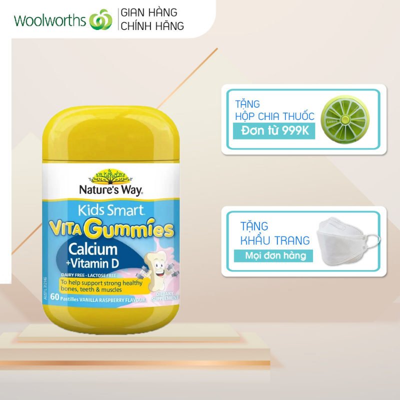 Kẹo mềm Nature's Way Vita Gummies Calcium + Vitamin D 60 viên của Úc bổ sung canxi và vitamin D cho trẻ em