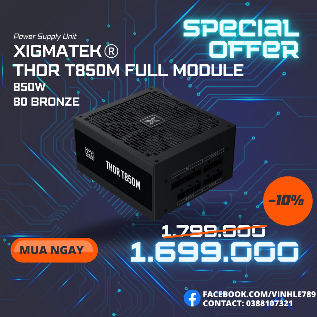 Nguồn máy tính XIGMATEK THOR T850M 850W 80PLUS BRONZE - FULL MODULAR [NEW]