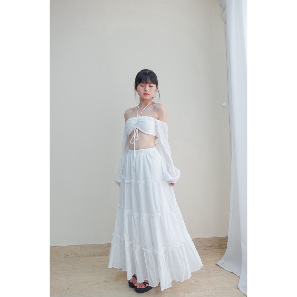 Chân váy dài vải tơ nhúng La Boutique nàng thơ, đi biển