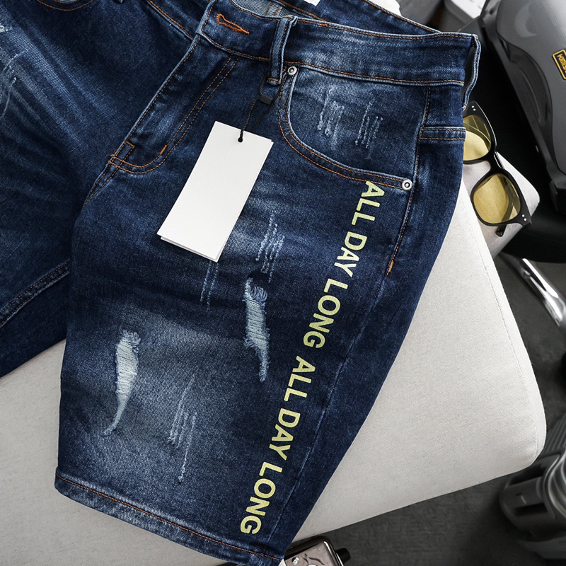 Quần Short Jean Nam In Chữ Slimfit ôm dáng co giãn chất jean xịn
