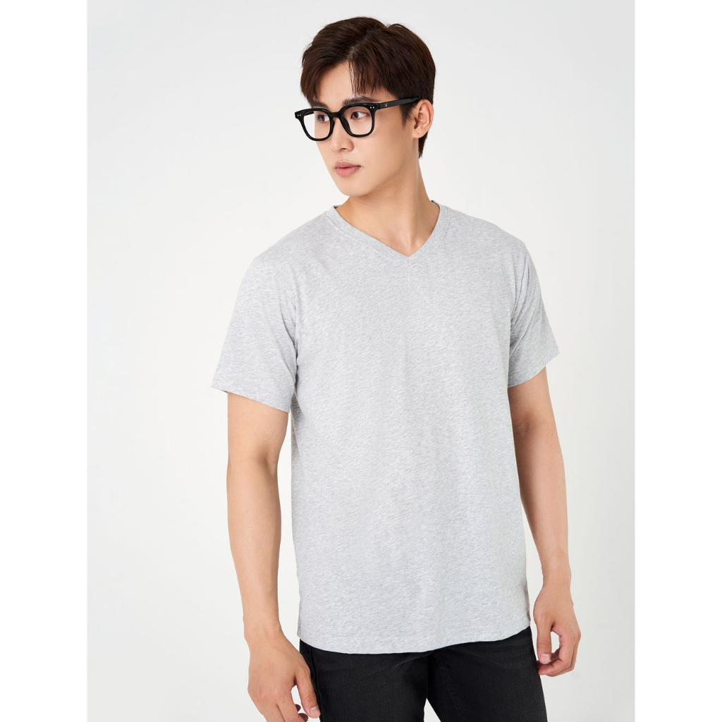 Áo phông cổ tim nam CANIFA chất liệu cotton pha, tay cộc, phom regular 8TS23A002
