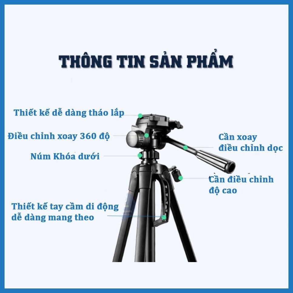 Chân Máy Ảnh, Tripod Weifeng Chân Điện Thoại WT-3520 Cao 1,4m Khung Hợp Kim Chịu Tải 3kg Tặng Kèm Kẹp Điện Thoại