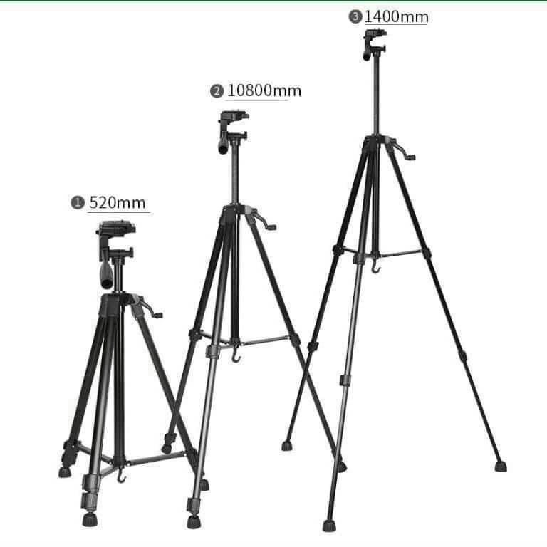 Chân Máy Ảnh, Tripod Weifeng Chân Điện Thoại WT-3520 Cao 1,4m Khung Hợp Kim Chịu Tải 3kg Tặng Kèm Kẹp Điện Thoại