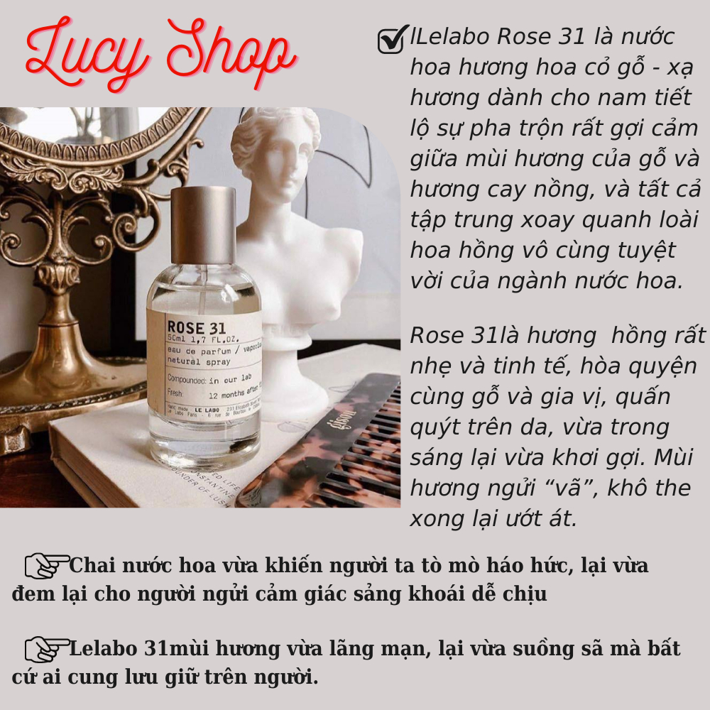 Nước Hoa Chiết Nam Nữ Unisex Mini Le Labo Rose 31 EDP - Mùi hương Cổ điển, Thanh Lịch10ml Lưu Hương Lâu- Lucy Shop