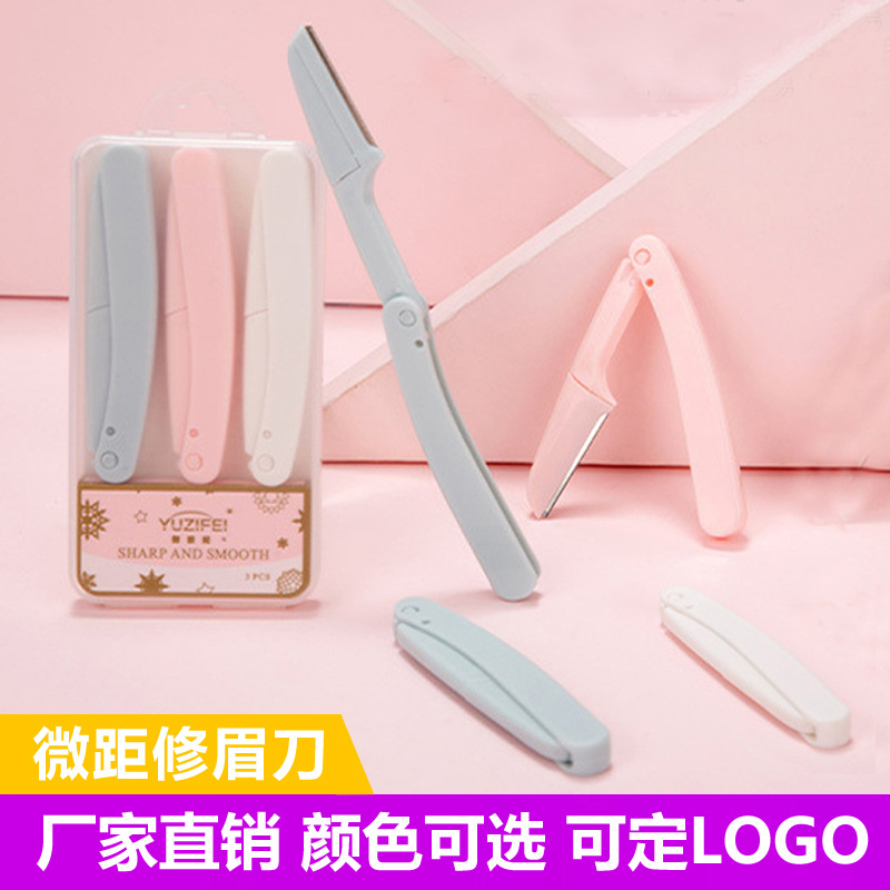 Hộp 3 Dao Cạo Lông Mày Gấp Gọn Màu Pastel Cute
