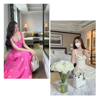Đầm maxi hoa 2 dây bản to phom xoè dài