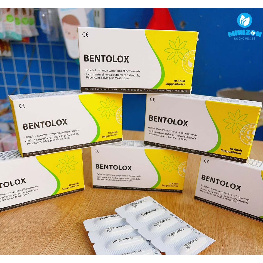 Viên đặt Bentolox hộp 10 viên - Làm búi trĩ săn se và co lên nhanh, hiệu quả, làm mềm, dịu và giữ ẩm
