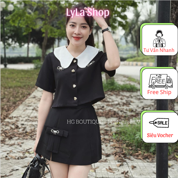 Set Váy Nữ Tay Ngắn Dáng Xòe Thắt Eo Chất Kaki , Dáng Sexy Phong Cách Tiểu Thư VD-3