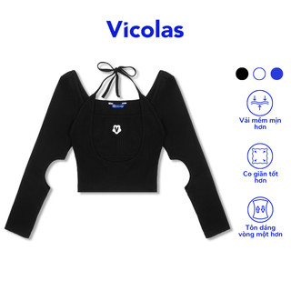 Áo croptop nữ cột dây khoét tay dài Vicolas quyến rũ tôn dáng vải thun gân co giãn - VICO12
