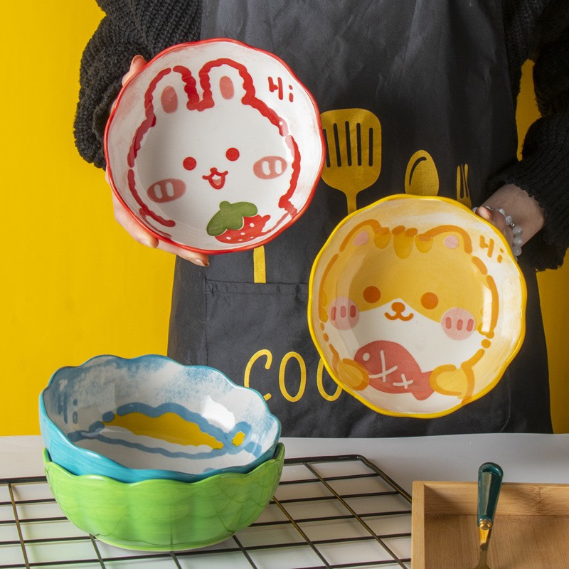 Bát sứ miệng lượn hình thú ngộ nghĩnh. Bát ăn cho bé, Bát sứ ăn salad, đồ trộn, tô lớn ăn ngũ cốc