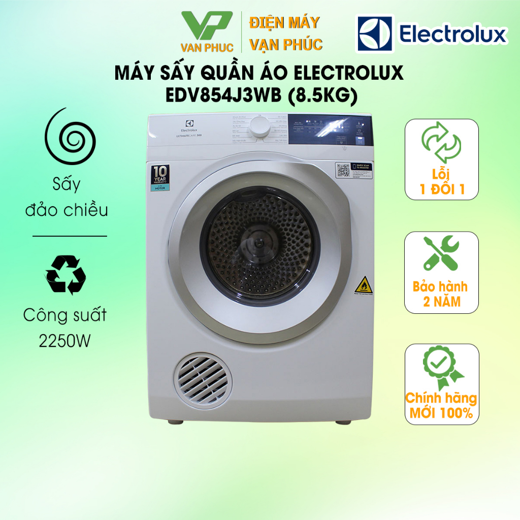 Máy sấy quần áo Electrolux EDV854J3WB (8.5kg) - Chính hãng bảo hành 24 tháng