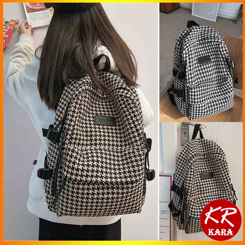 (QC loại 1) Balo Kẻ Sọc Caro Balo Đi Học Nam Nữ KARA 488- Size 44*32*13cm, chất Vải dày dặn, 2 màu lựa chọn