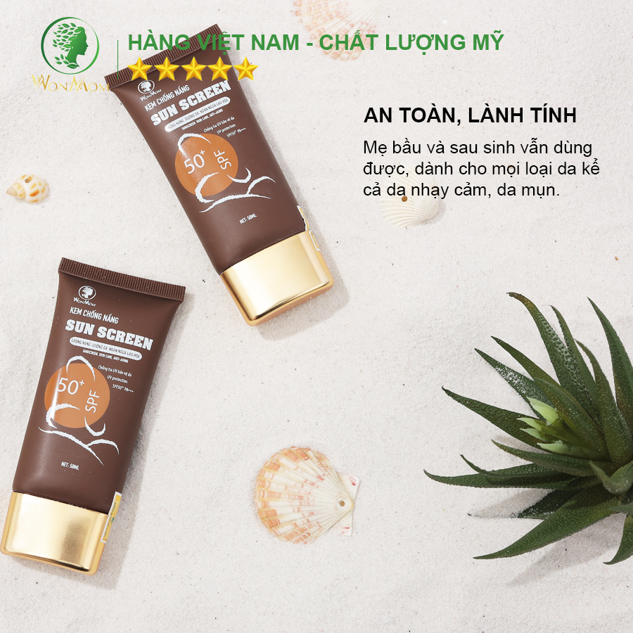 Kem chống nắng vật lý, dưỡng ẩm da và bảo vệ da suốt 8h Wonmom 50 ml