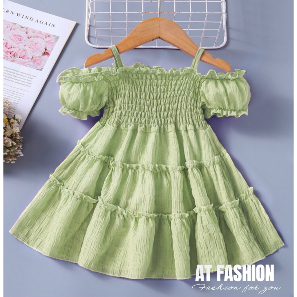 MCBB 9-24Kg Váy Cho Bé Gái Hai Dây Tay Bồng Trơn Đầm Công Chúa Bé Gái Váy Trẻ Em Nữ Váy Trắng Hồng Tiểu Thư 1-18 Tuổi Bộ