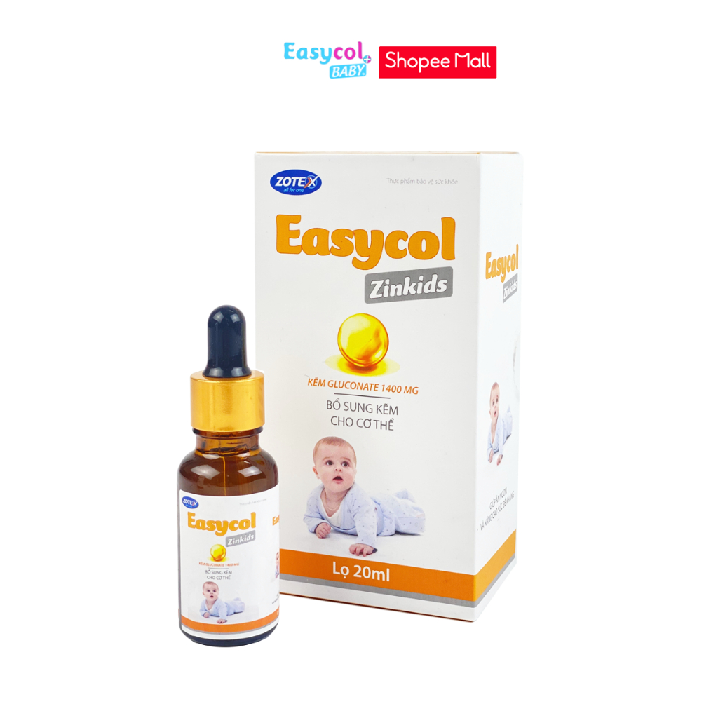 Kẽm cho bé Easycol Zinkids bổ sung kẽm hữu cơ giúp bé ăn ngon tăng cường đề kháng cho bé từ 1 tháng tuổi lọ 20ml