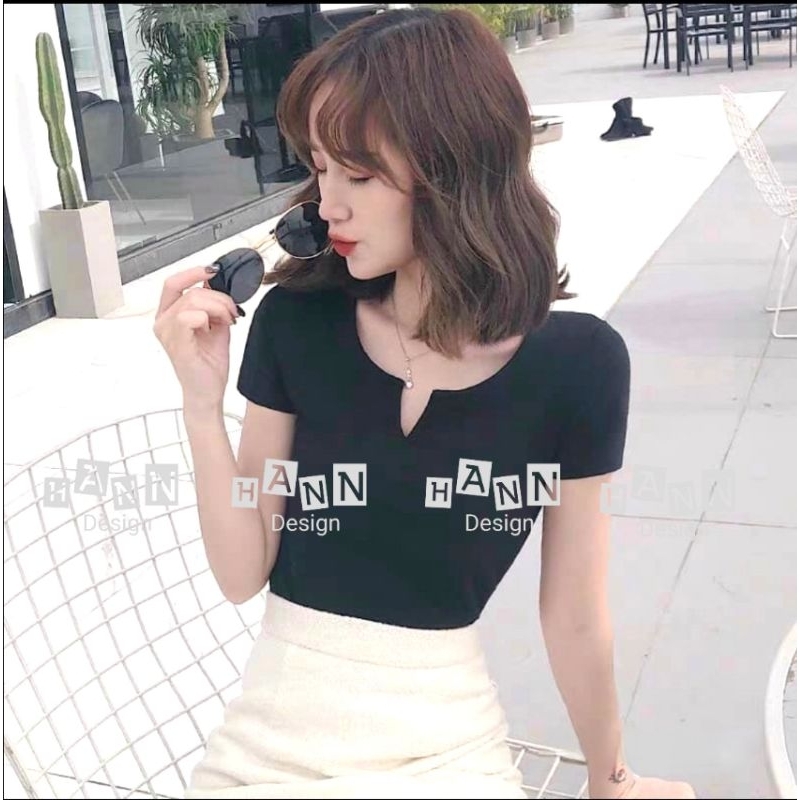 Áo phông nữ cổ tim croptop