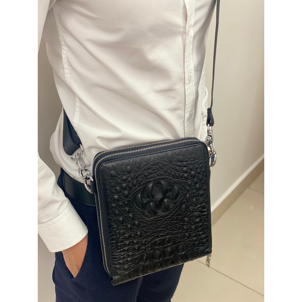 Túi đeo chéo da bò vân cá sấu