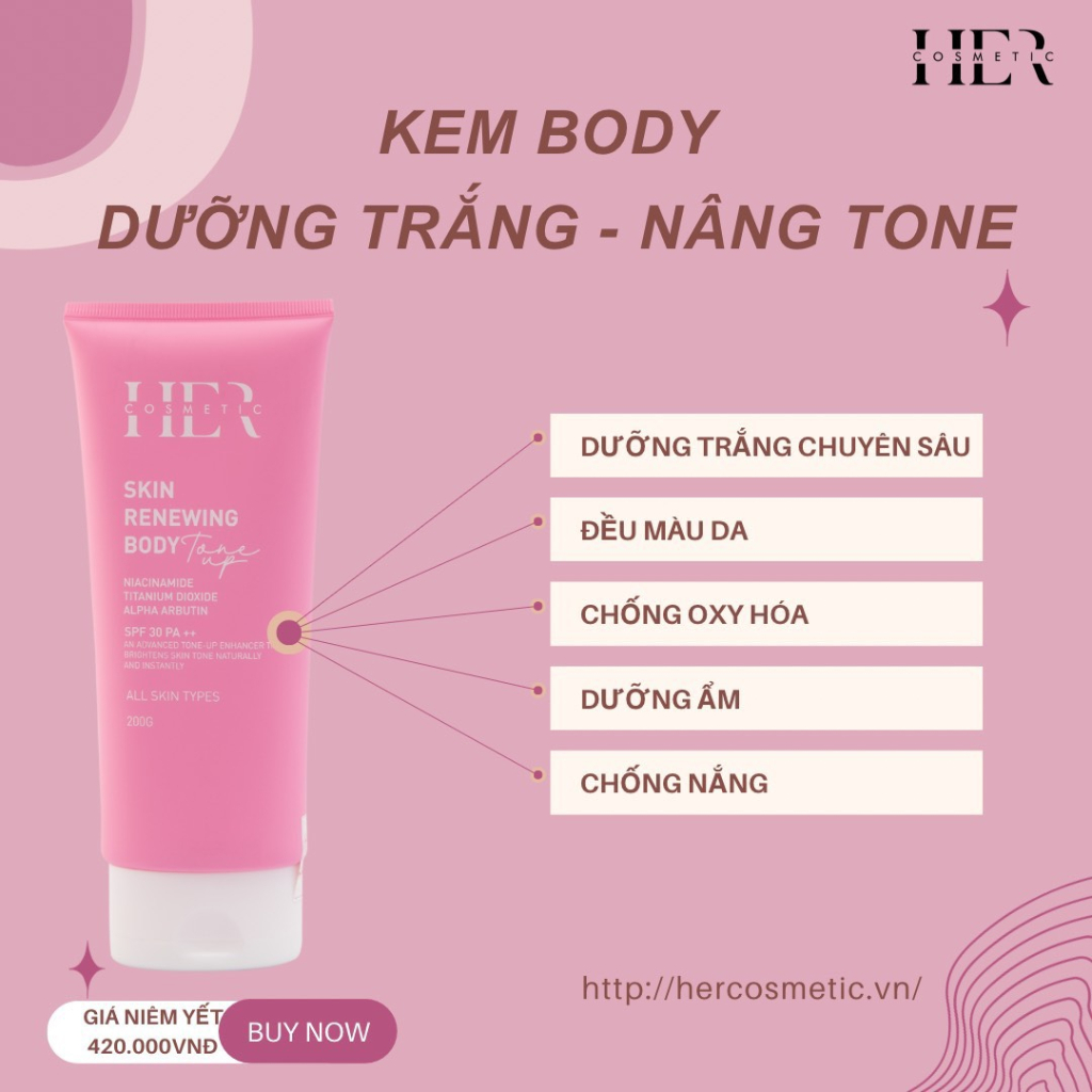 Kem Body Skin Renewing Body Tone Up SPF 30 PA ++ Hercosmetic Ban Ngày, NIACINAMIDE,ALPHA ARBUTIN, Dưỡng Trắng Tuýp 200gr | BigBuy360 - bigbuy360.vn