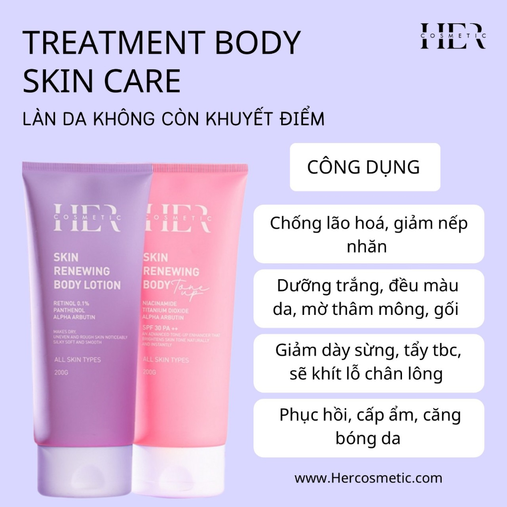 Kem Body Skin Renewing Body Tone Up SPF 30 PA ++ Hercosmetic Ban Ngày, NIACINAMIDE,ALPHA ARBUTIN, Dưỡng Trắng Tuýp 200gr | BigBuy360 - bigbuy360.vn