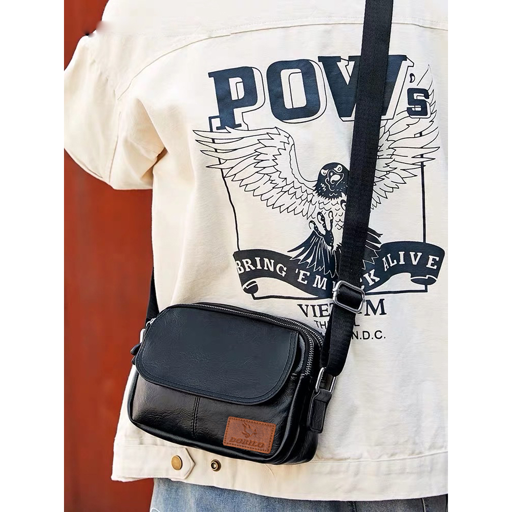 Túi Đeo Chéo Da Nam Nữ Thời Trang Unisex Màu Đen Chất Liệu Da Cao Cấp BG01