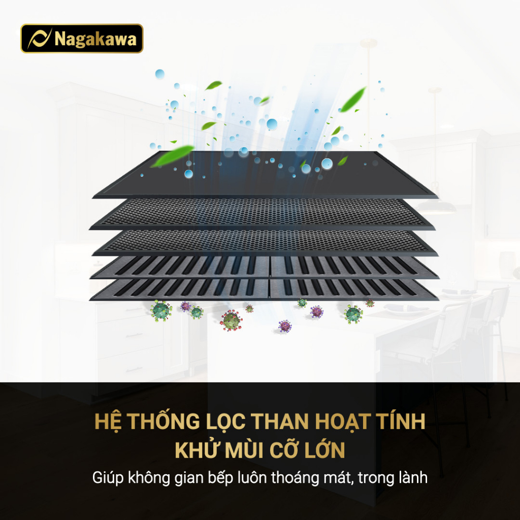 [Giảm 250K - Mã: NAGA250K2] Miễn phí công lắp đặt - Máy hút mùi than hoạt tính Nagakawa NAG1857-70cm - Bảo hành 5 năm