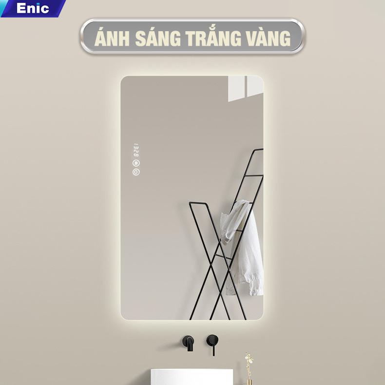 Gương chữ nhật LED sau Enic,khử sương mờ thông minh, chống thấm chống rò rỉ điện.
