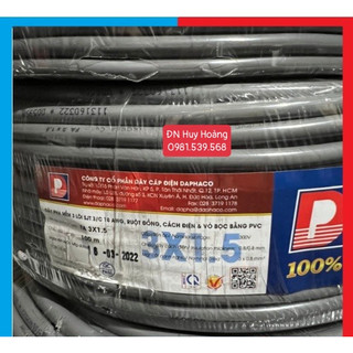 Bán lẻ 5m, 10m , 15m , 20m, 25m . dây điện 3 lõi 3x1.5 daphaco tròn xám- hàng chính hãng