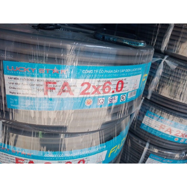 1 CUỘN = 100M - Dây Điện Đôi 2 Lõi 2x6.0 Fadaco Bọc Xám