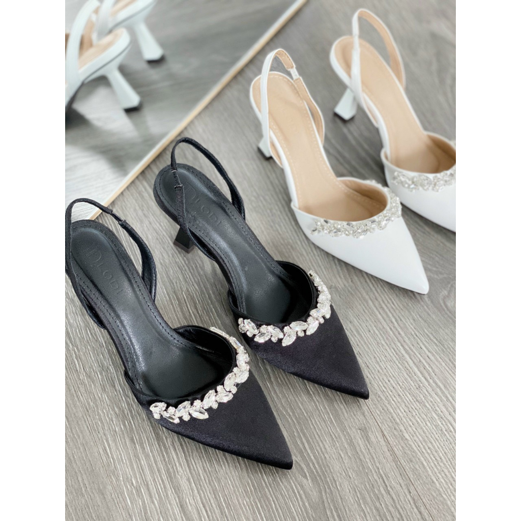 Giày Sandal CAPELLA Slingback Đính Đá Da Mềm Cao 7p VNXK
