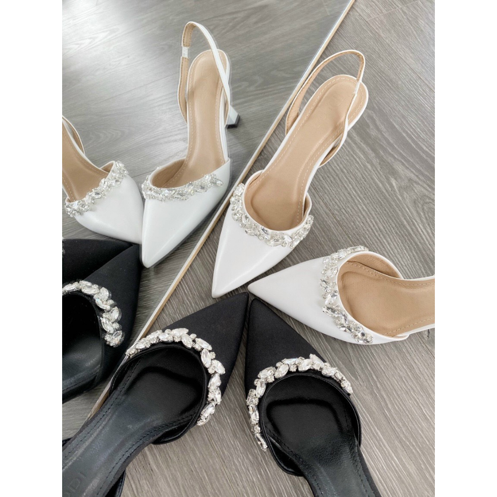 Giày Sandal CAPELLA Slingback Đính Đá Da Mềm Cao 7p VNXK